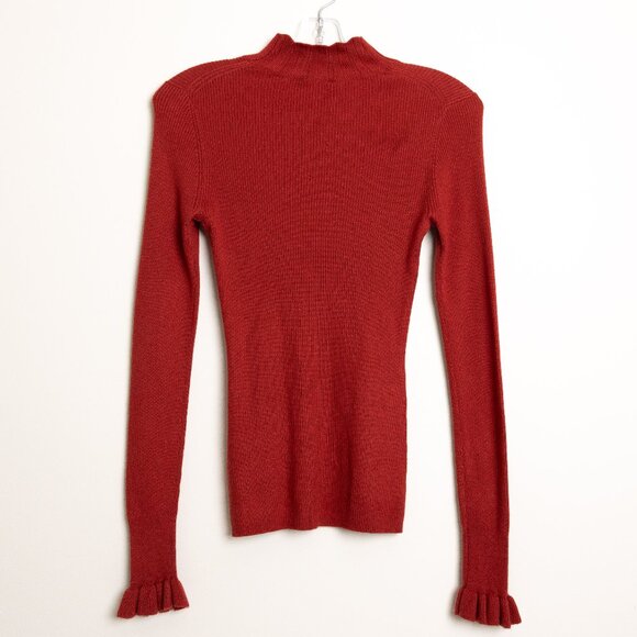 Ted Baker Scalloped Mock Neck Sweater Ruffle Cuff Albaai Red Rust Size 1 - Picture 3 of 10